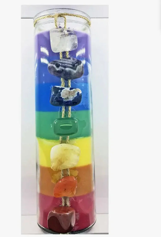 7 Chakra Jar Candle with Gemstones