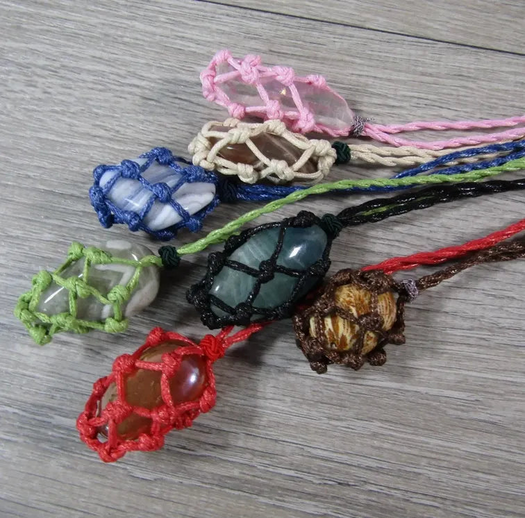 Macramé Cage Crystal Pouch Necklace