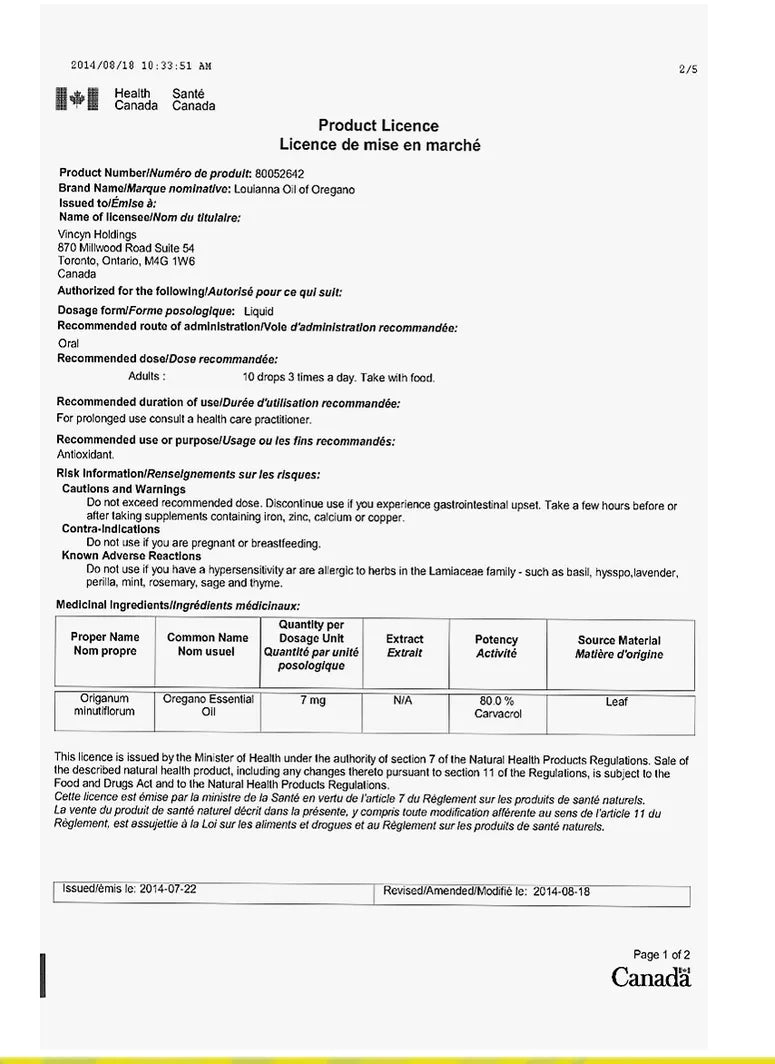 Organic Oil of Wild Oregano 30ml