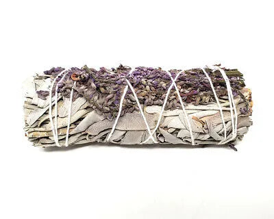 White Sage & Purple "Royal" Lavender Flower Smudge Stick 4"