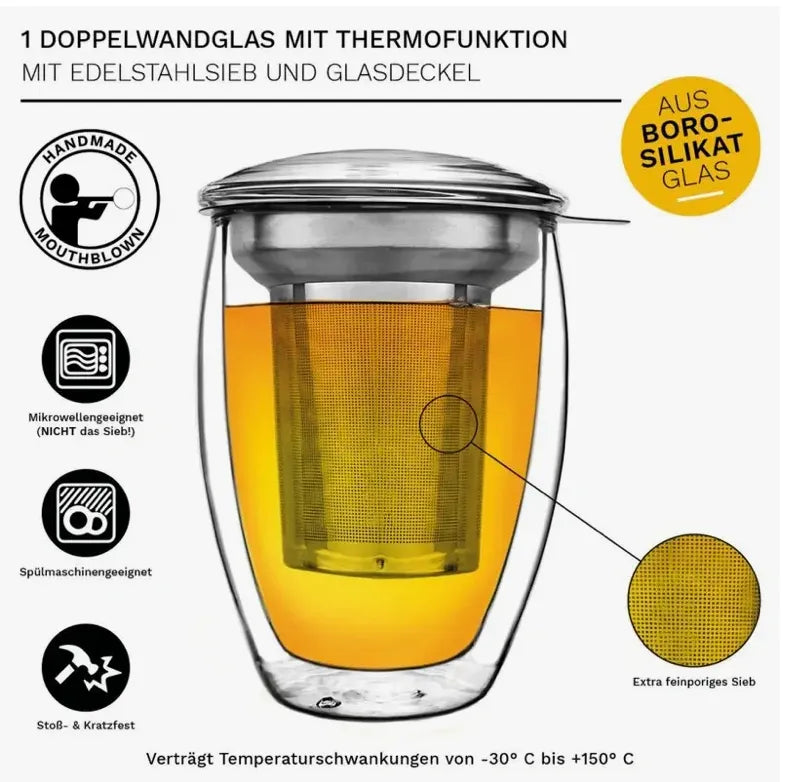 Double-walled thermal glass all in one 400 ml & stainless steel filter