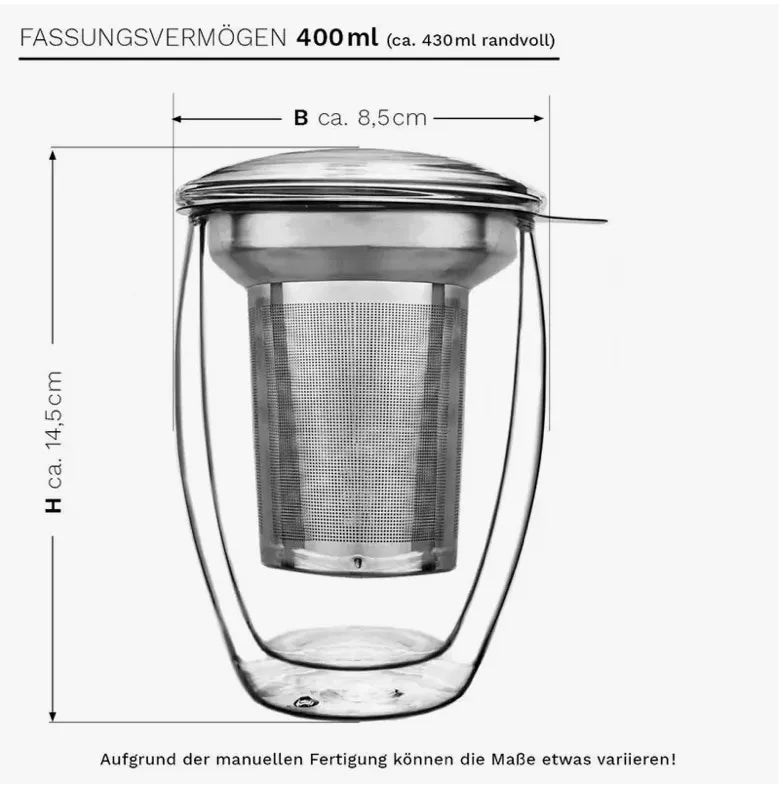 Double-walled thermal glass all in one 400 ml & stainless steel filter
