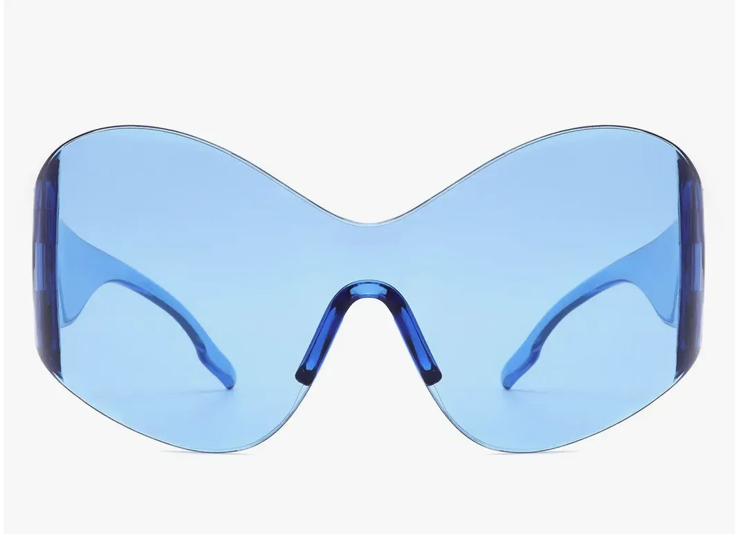Women Fashion Rimless Oversized Shield Wraparound Color Therapy Sunglasses