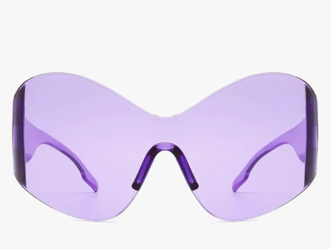 Women Fashion Rimless Oversized Shield Wraparound Color Therapy Sunglasses