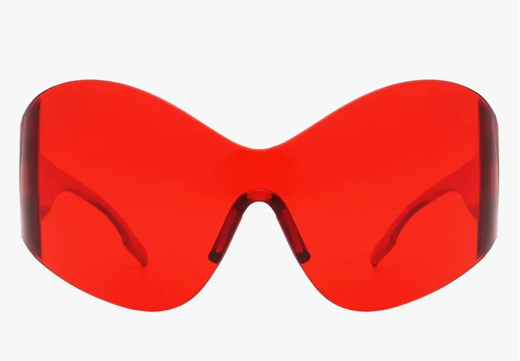 Women Fashion Rimless Oversized Shield Wraparound Color Therapy Sunglasses