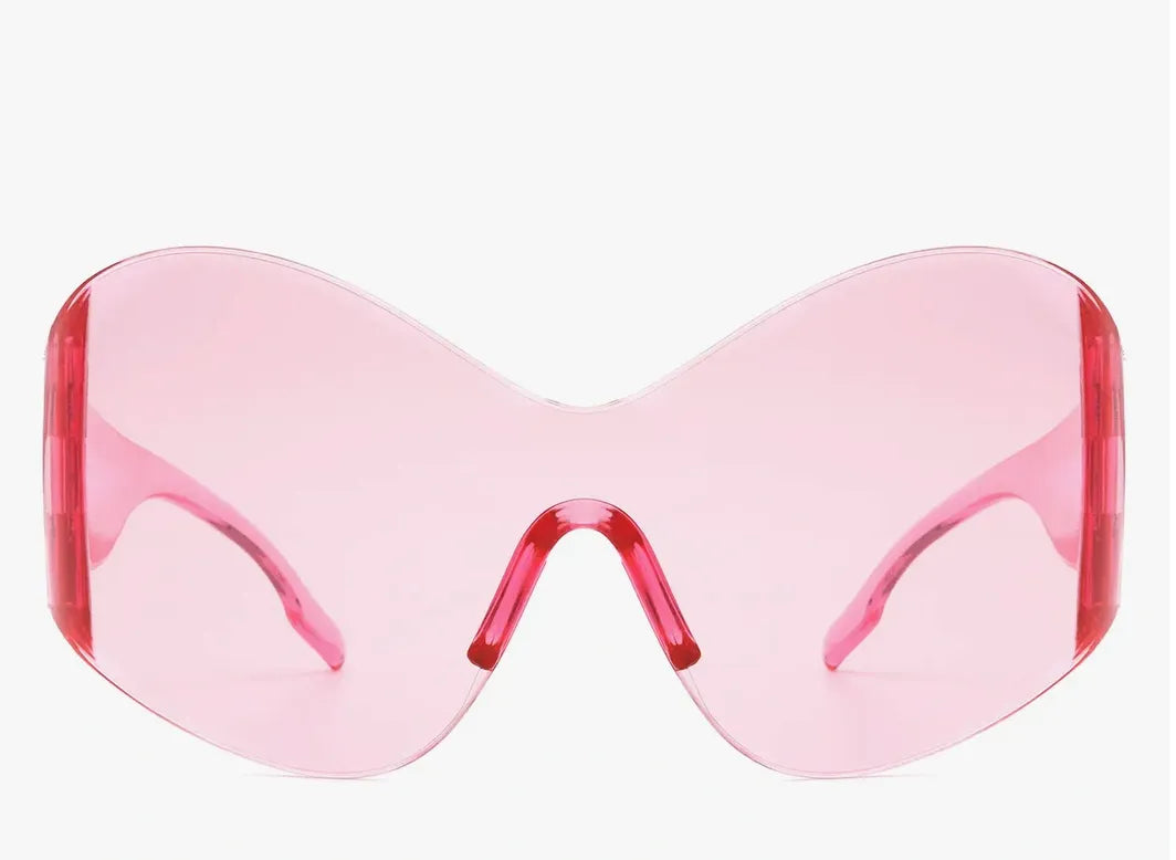 Women Fashion Rimless Oversized Shield Wraparound Color Therapy Sunglasses