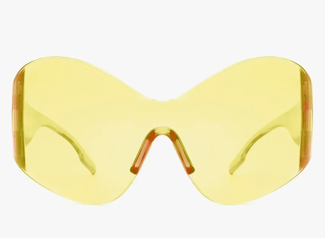 Women Fashion Rimless Oversized Shield Wraparound Color Therapy Sunglasses